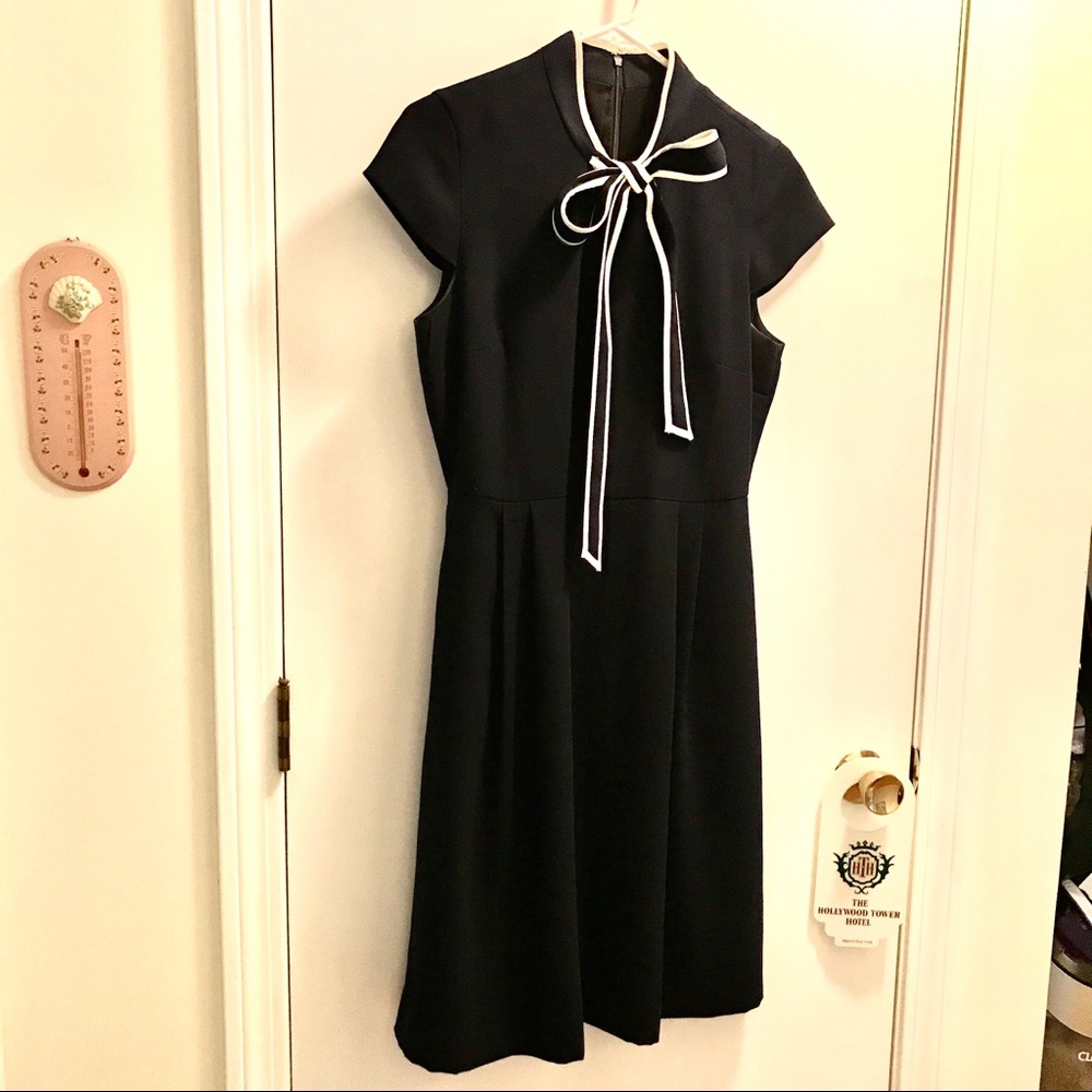J. Crew Tie-Neck Crepe Dress (Navy)